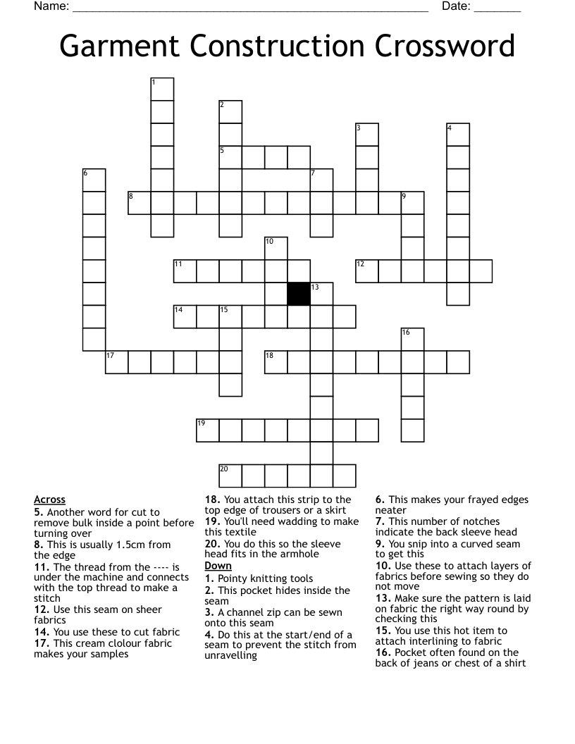 Garment Construction Crossword