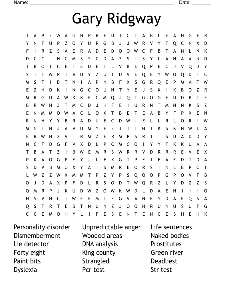 Gary Ridgway Word Search