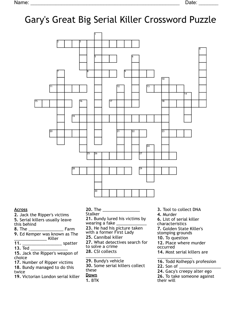 Gary's Great Big Serial Killer Crossword Puzzle