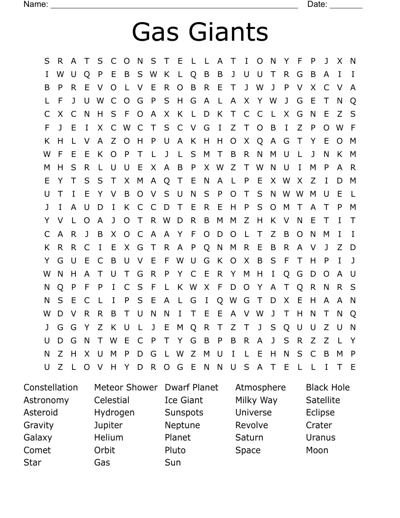 Gas Giants Word Search