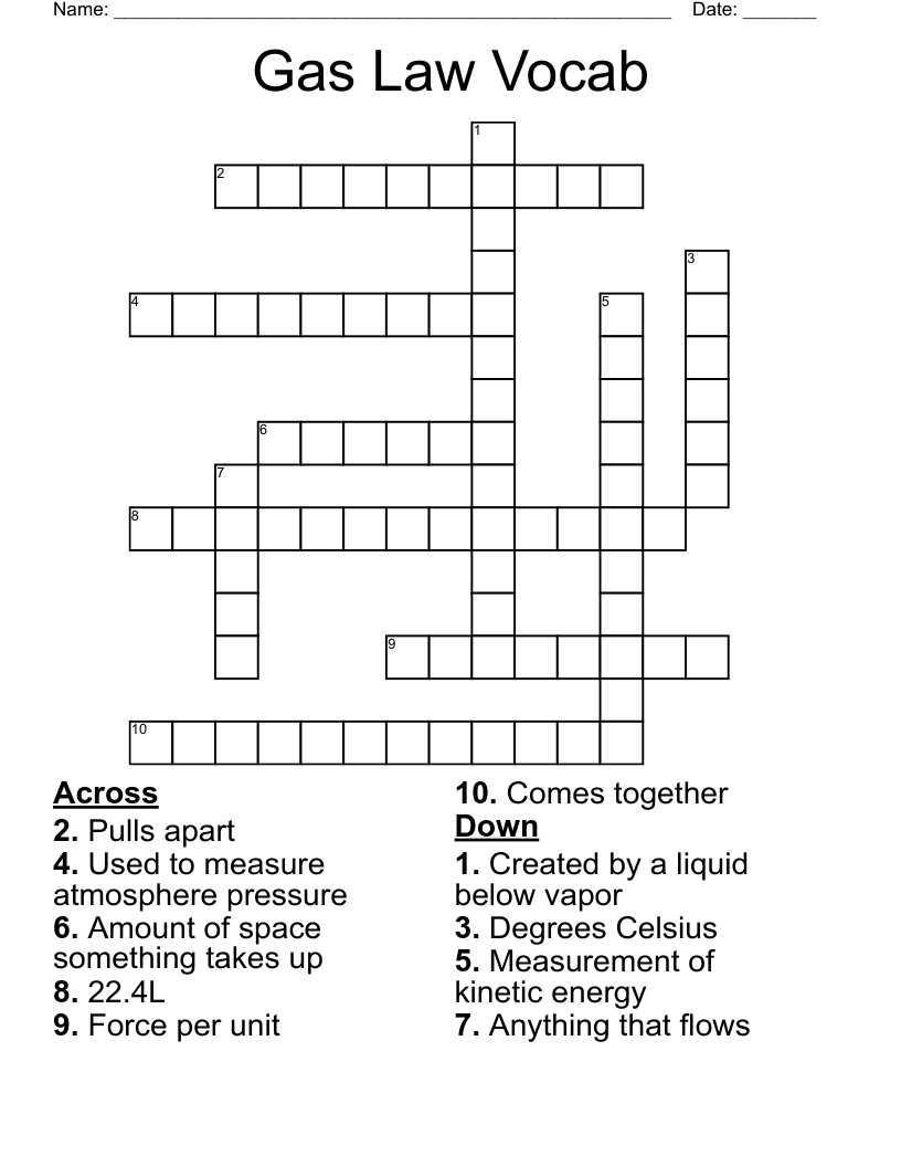 Gas Law Vocab Crossword