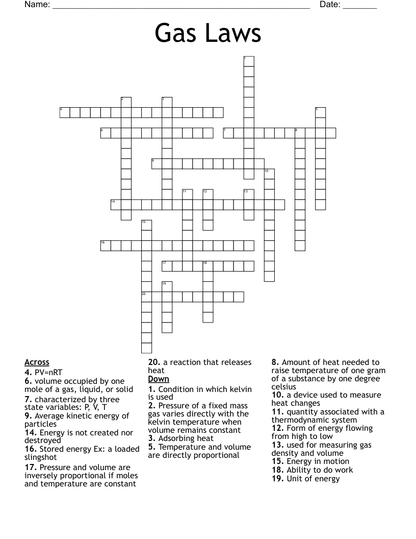 Gas Laws Crossword