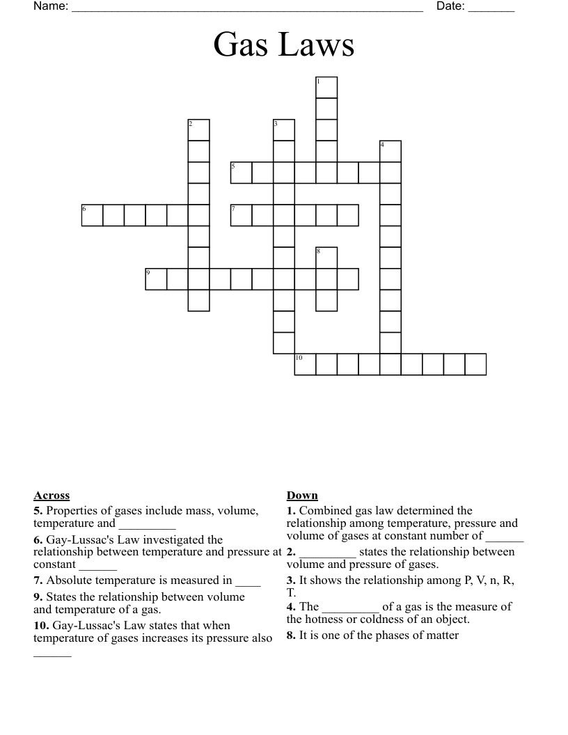Gas Laws Crossword