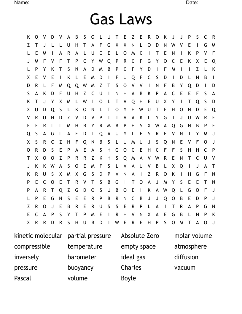 Gas Laws Word Search