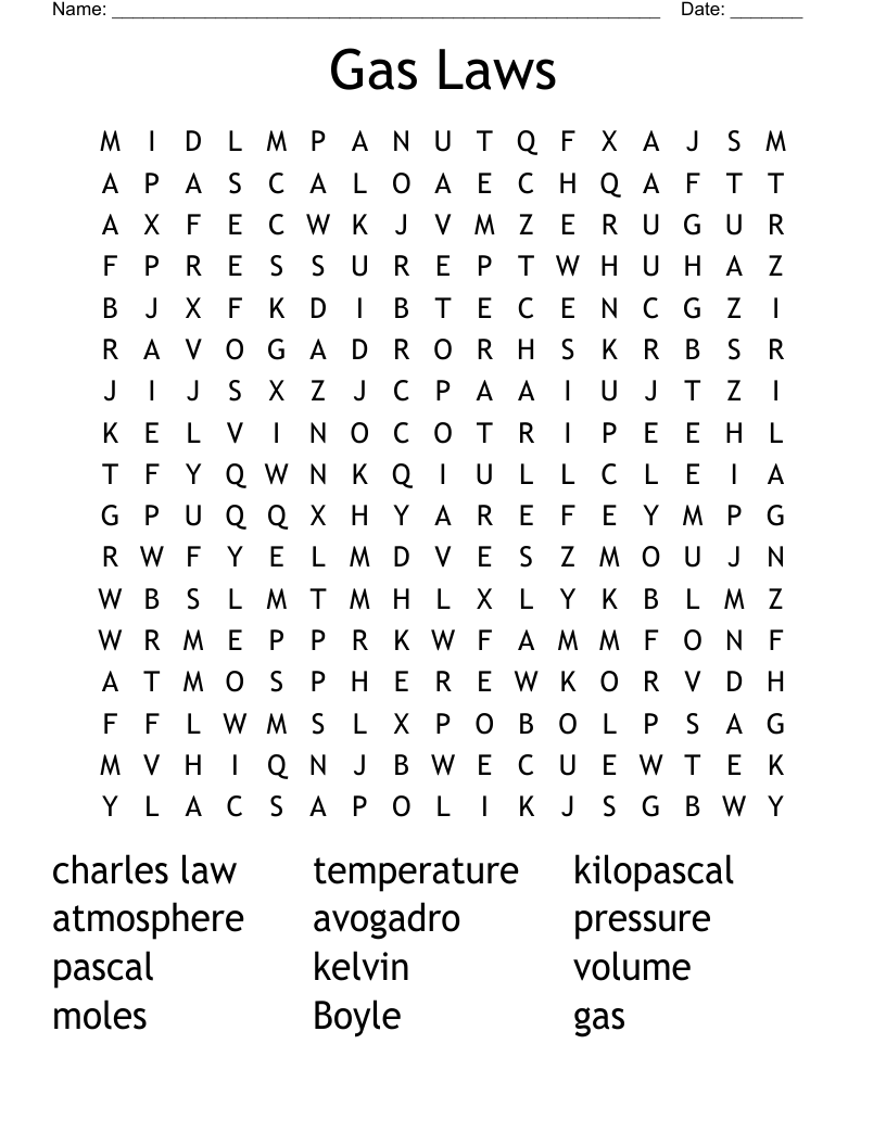 Gas Laws Word Search