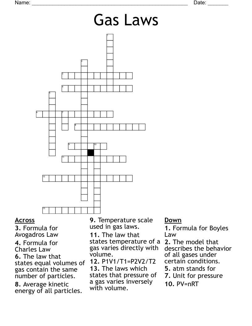 Gas Laws Crossword