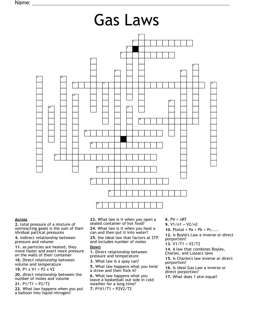 Gas Laws Crossword
