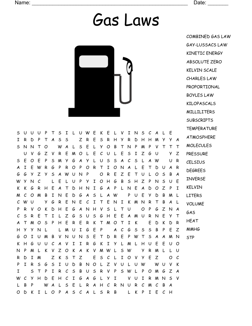 Gas Laws Word Search