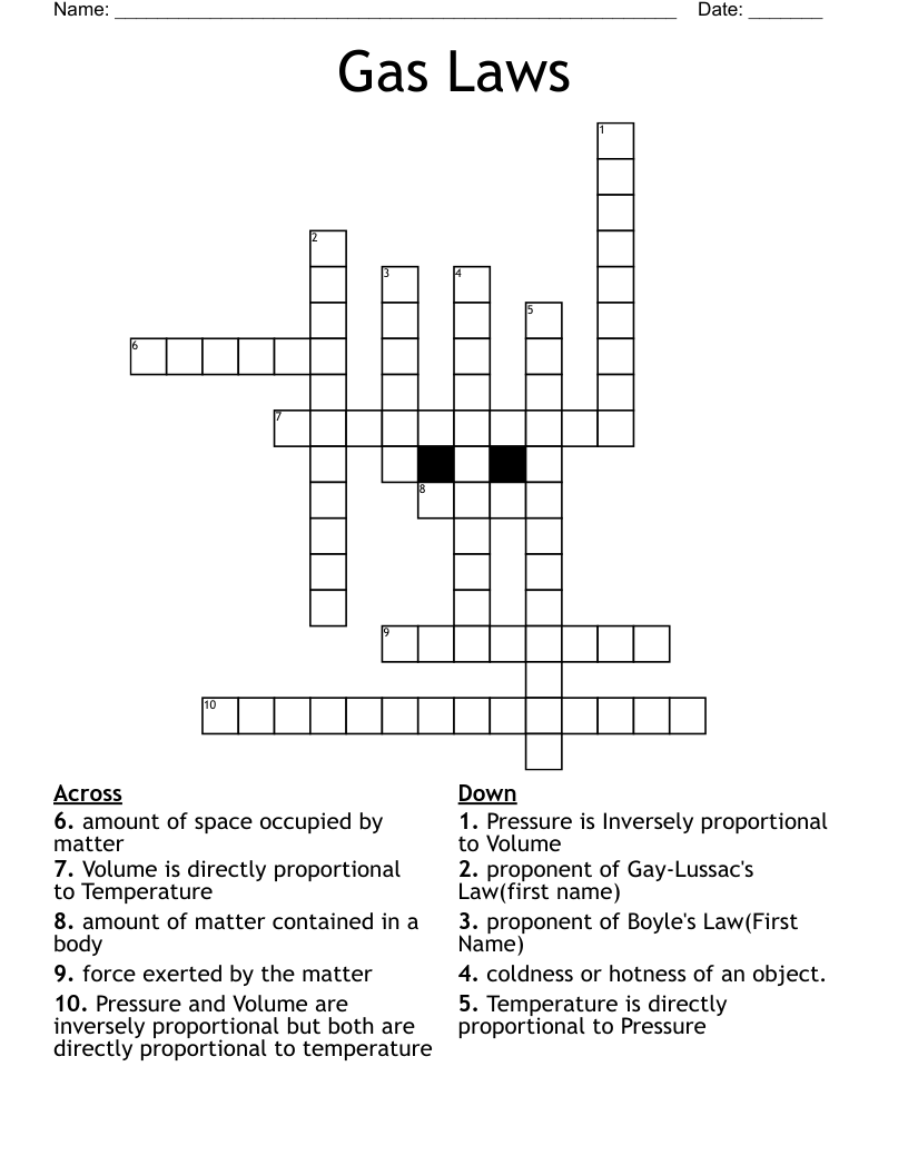 Gas Laws Crossword