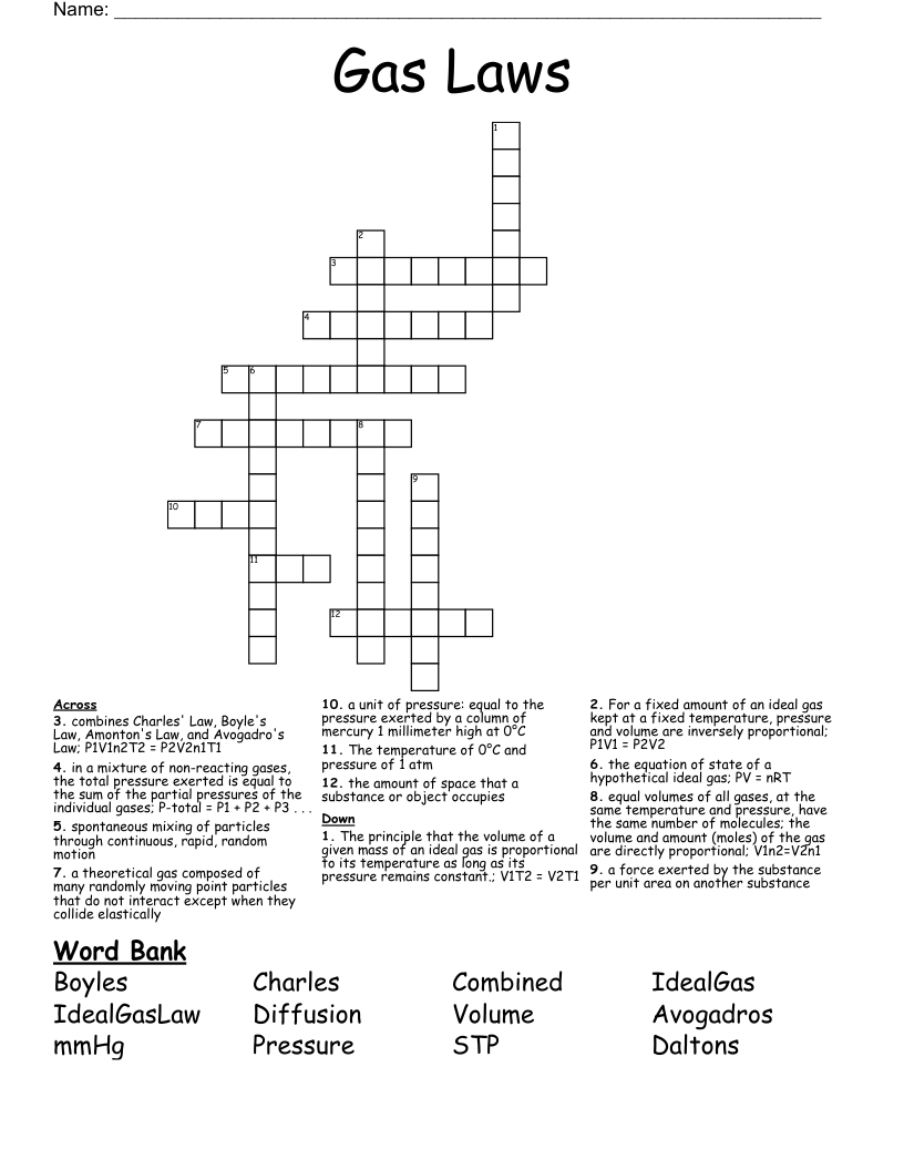 Gas Laws Crossword