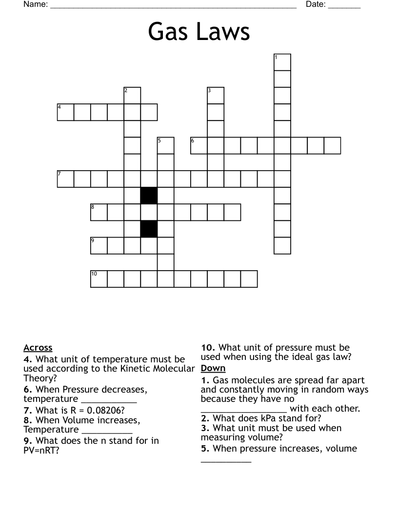 Gas Laws Crossword