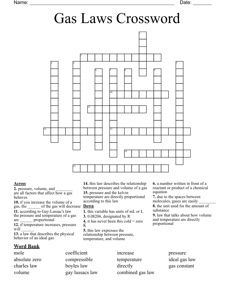 Gas Laws Crossword