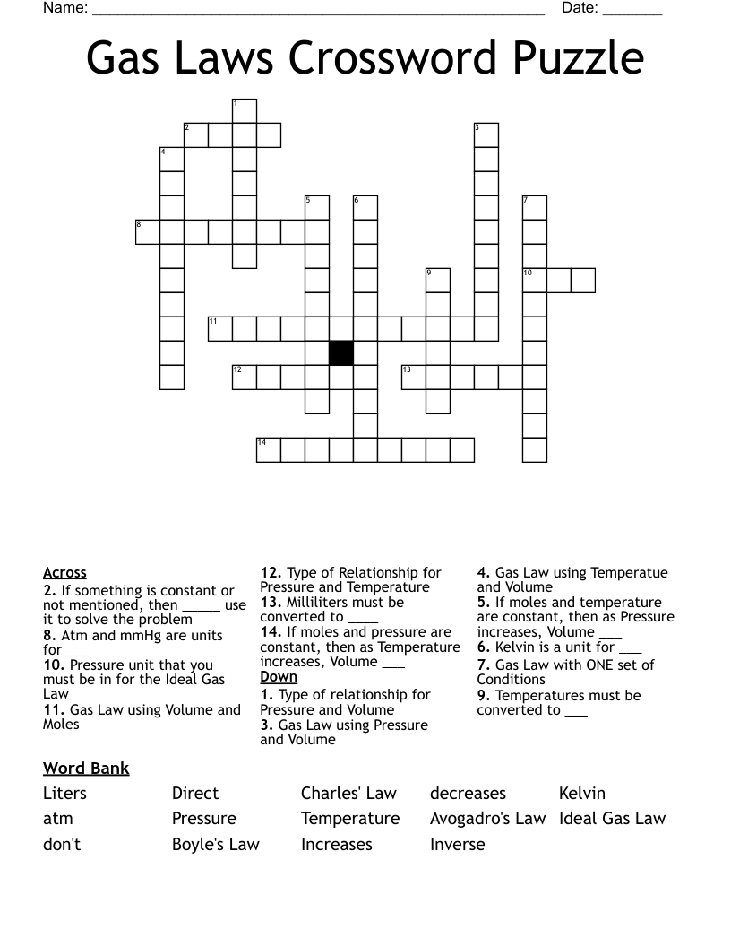 Gas Laws Crossword Puzzle