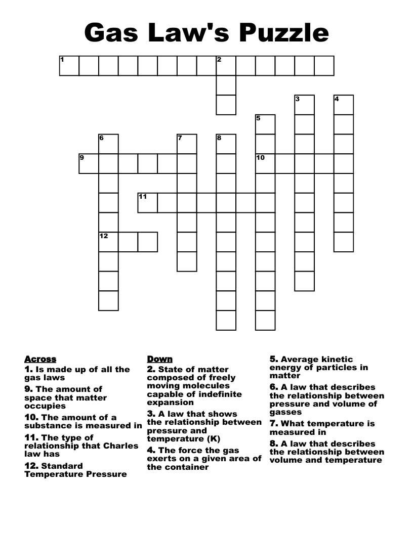 Gas Law's Puzzle Crossword