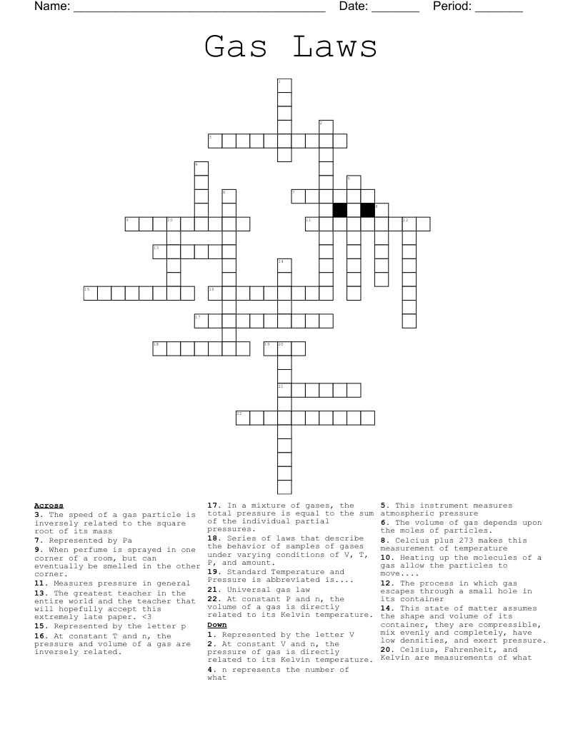 Gas Laws  Crossword