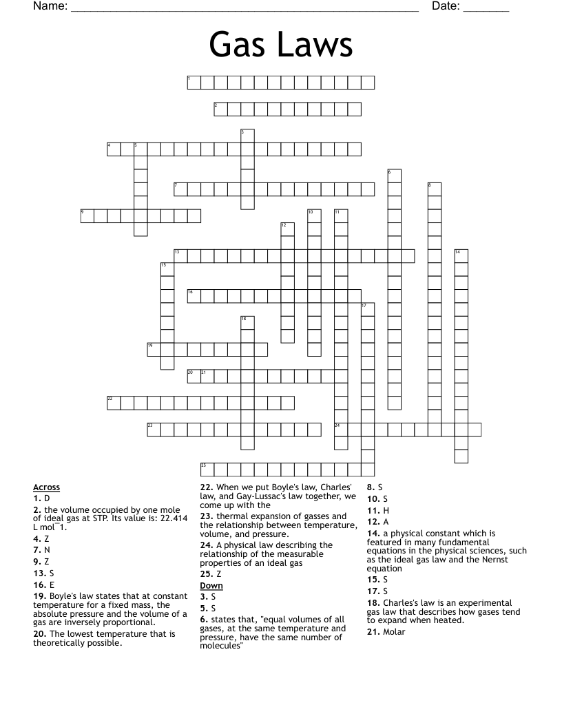 Gas Laws  Crossword