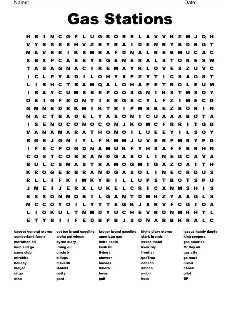 Gas Stations Word Search