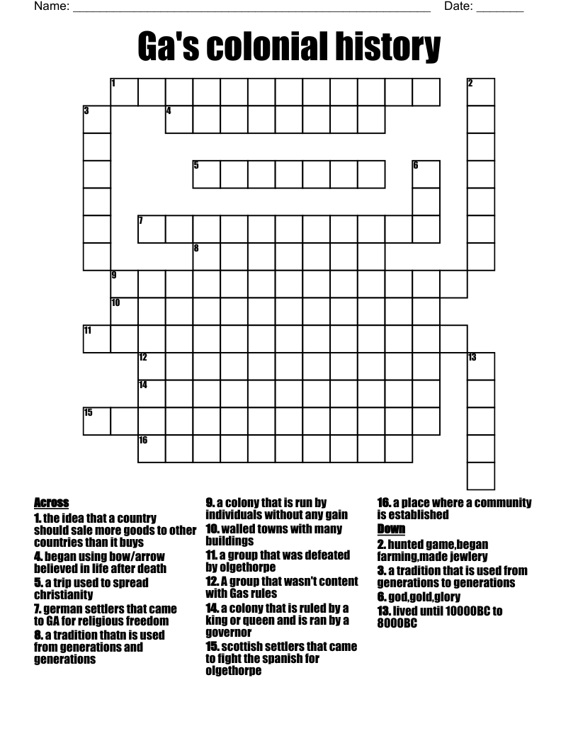 Ga's colonial history Crossword