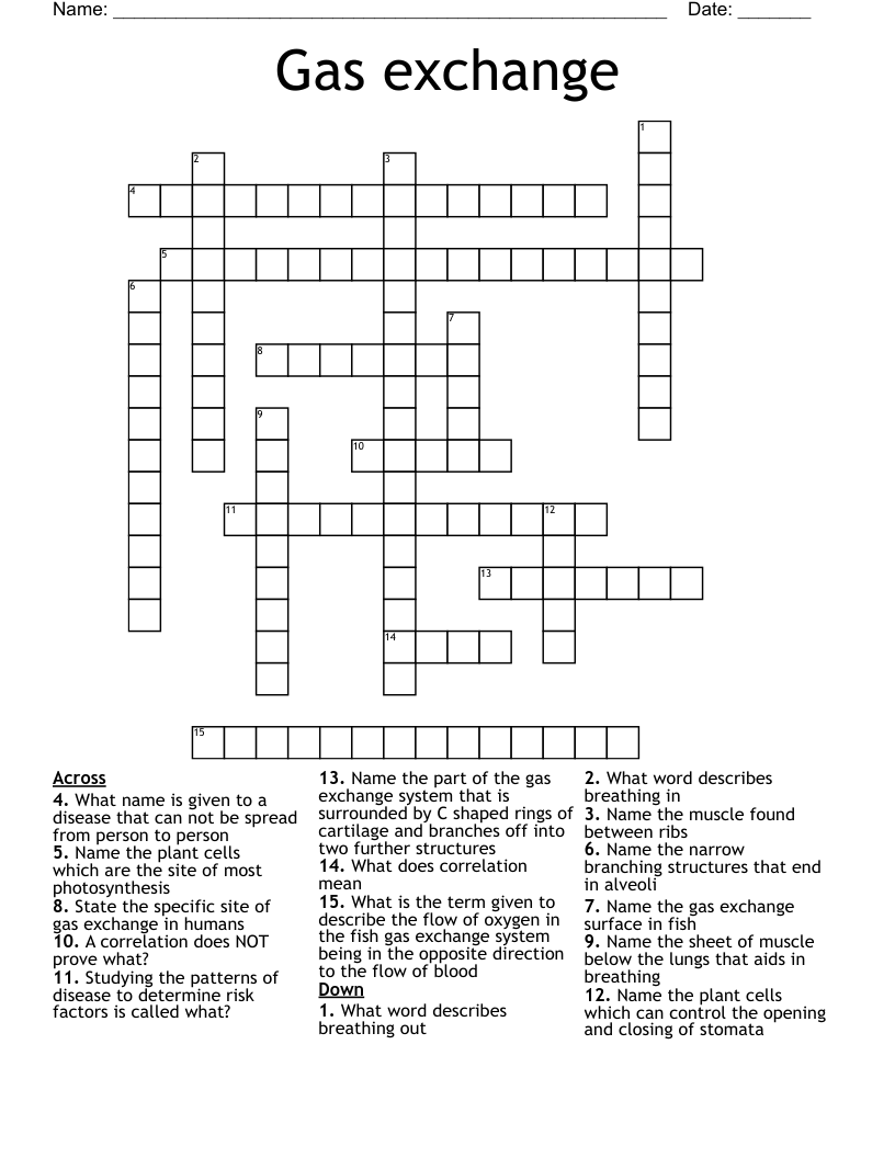 Gas exchange Crossword