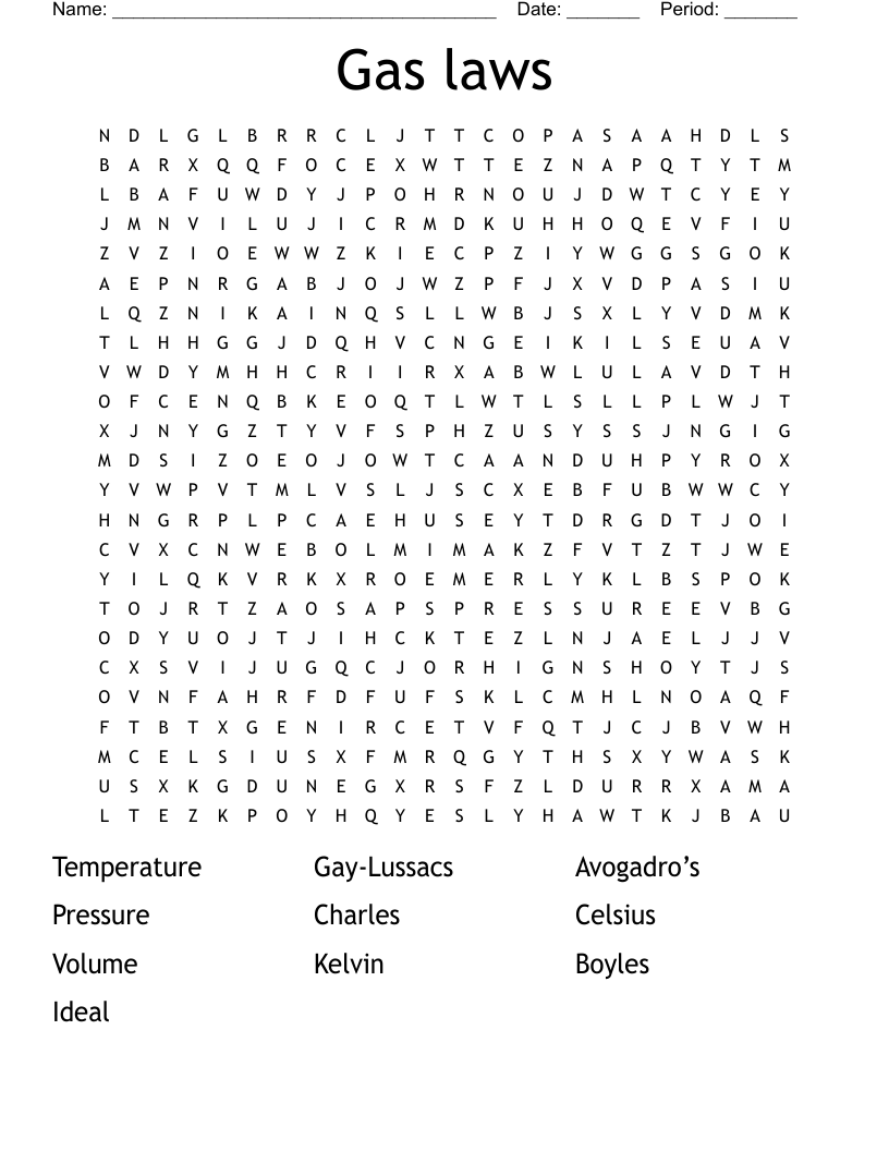 Gas laws Word Search