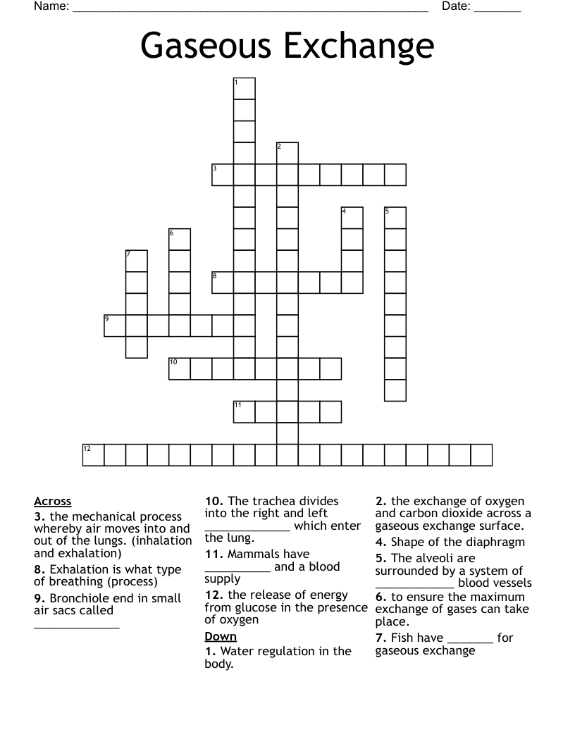 Gaseous Exchange Crossword
