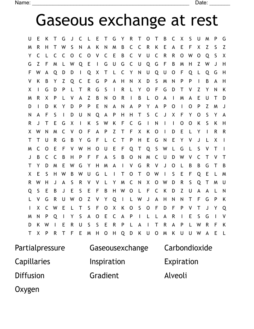 Gaseous exchange at rest Word Search
