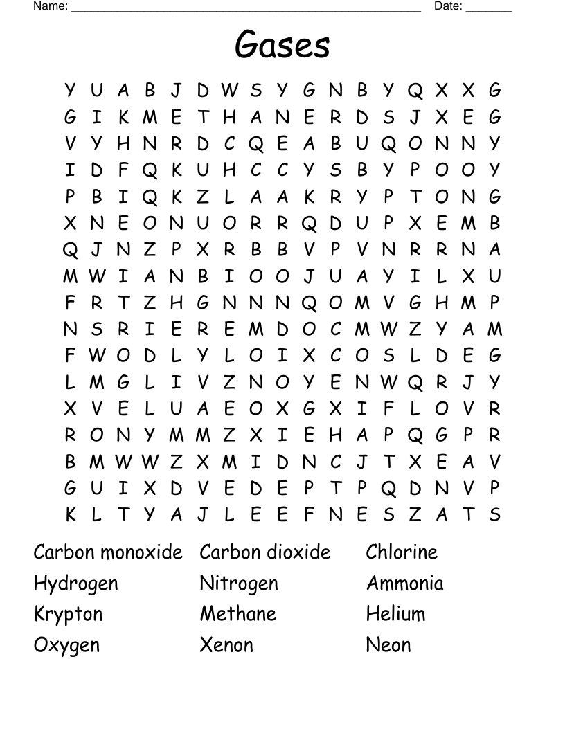 Gases Word Search