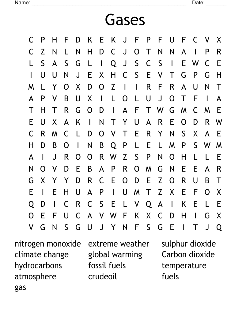 Gases Word Search