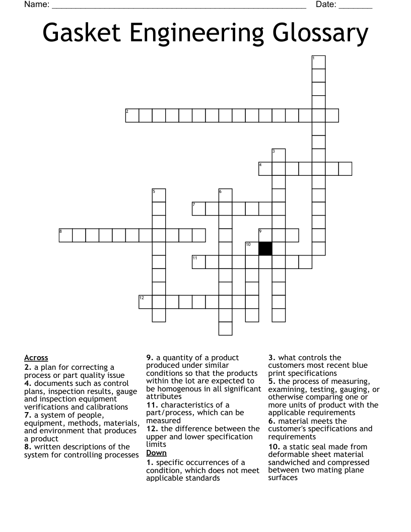 Gasket Engineering Glossary Crossword