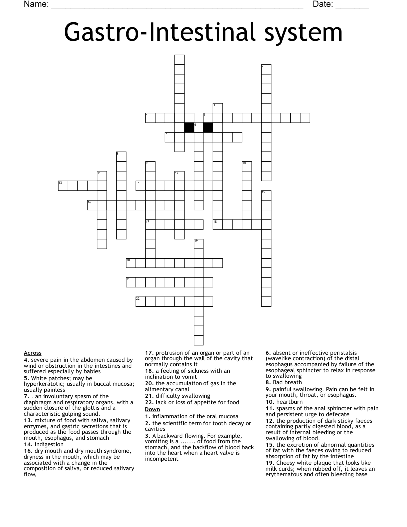 Gastro-Intestinal system Crossword