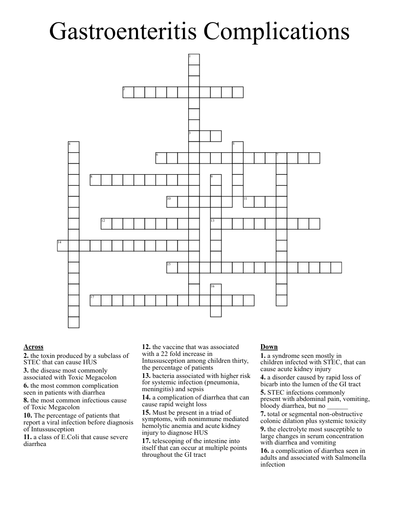 Gastroenteritis Complications Crossword