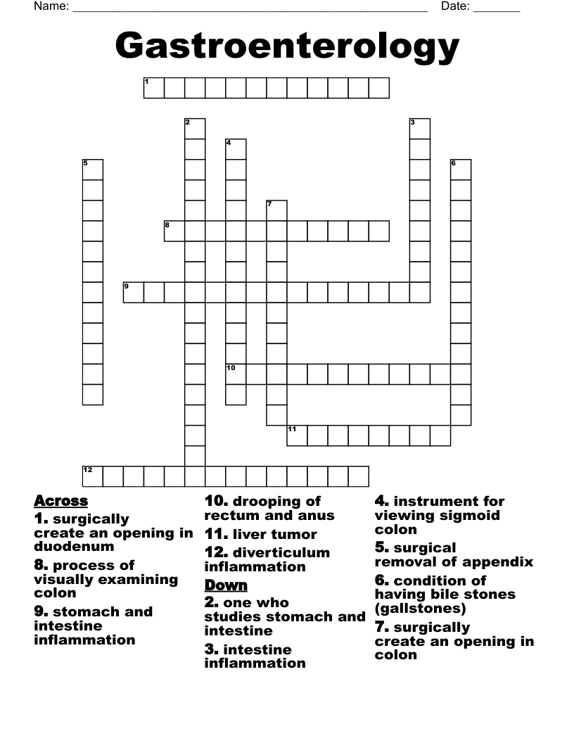 Gastroenterology Crossword