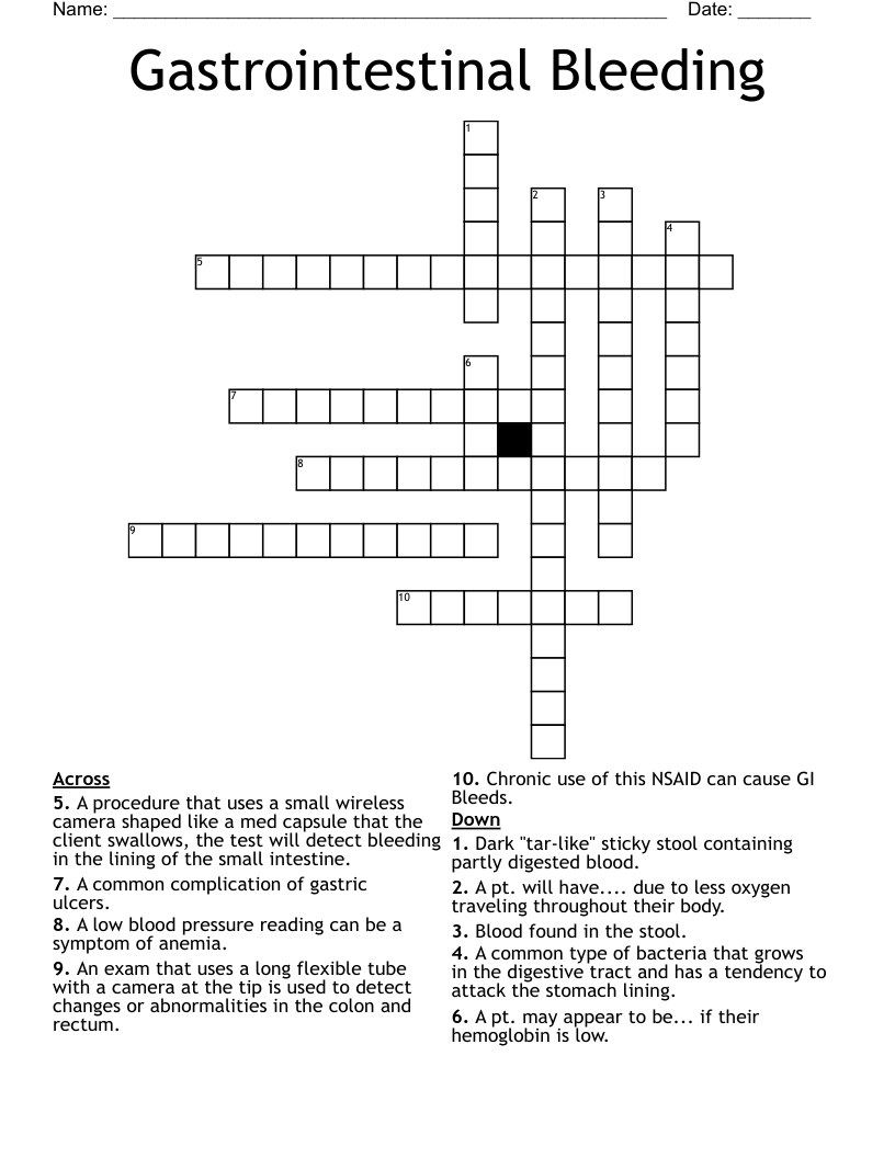 Gastrointestinal Bleeding Crossword