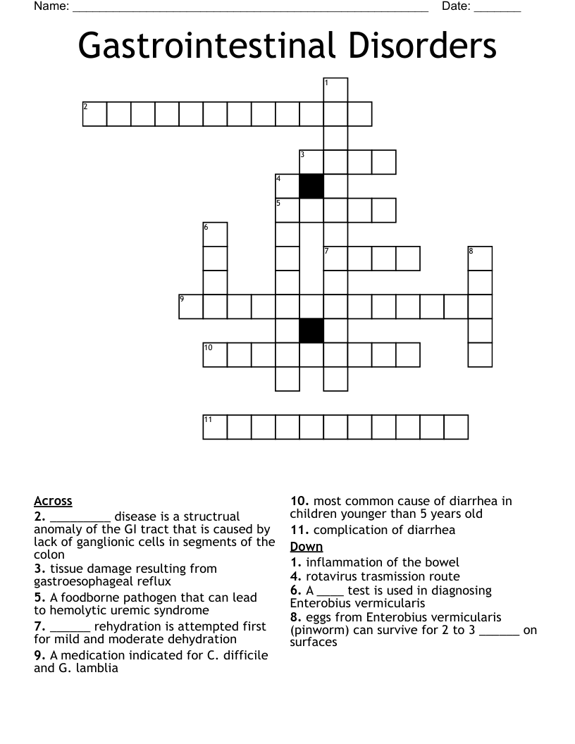 Gastrointestinal Disorders Crossword