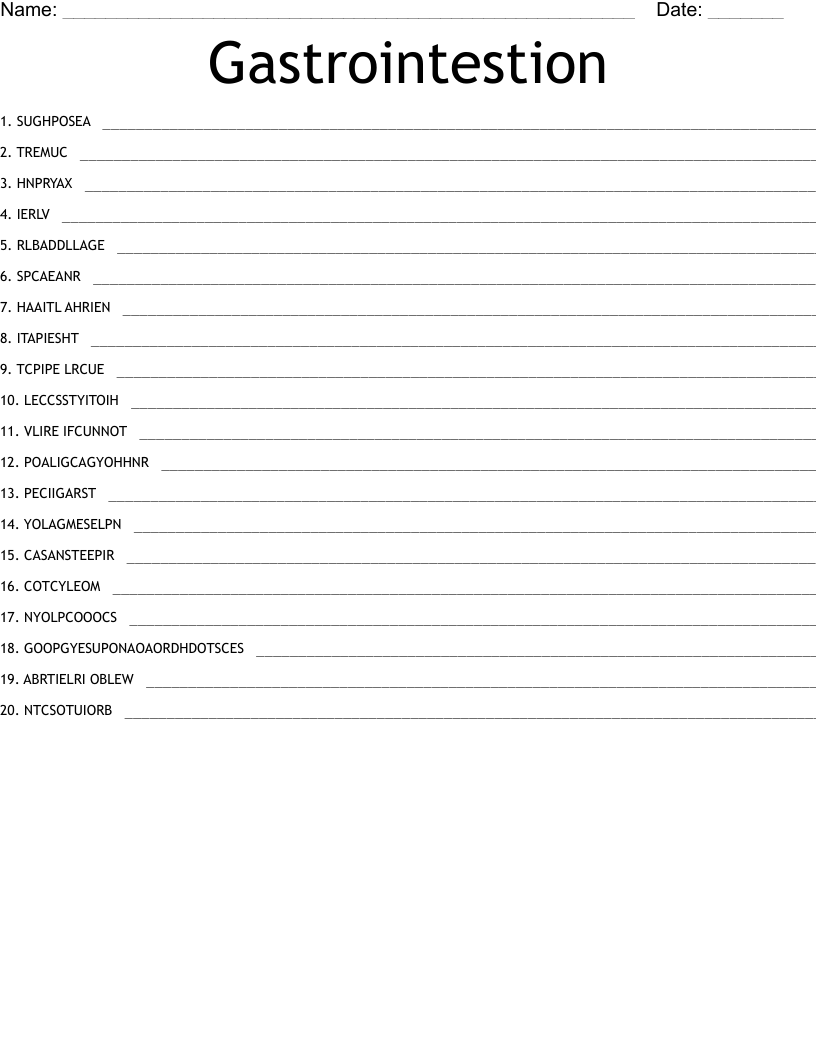 Gastrointestion Word Scramble