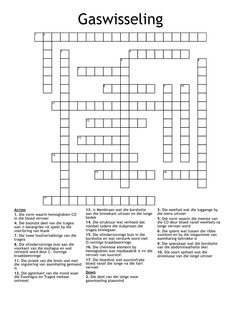 Gaswisseling Crossword