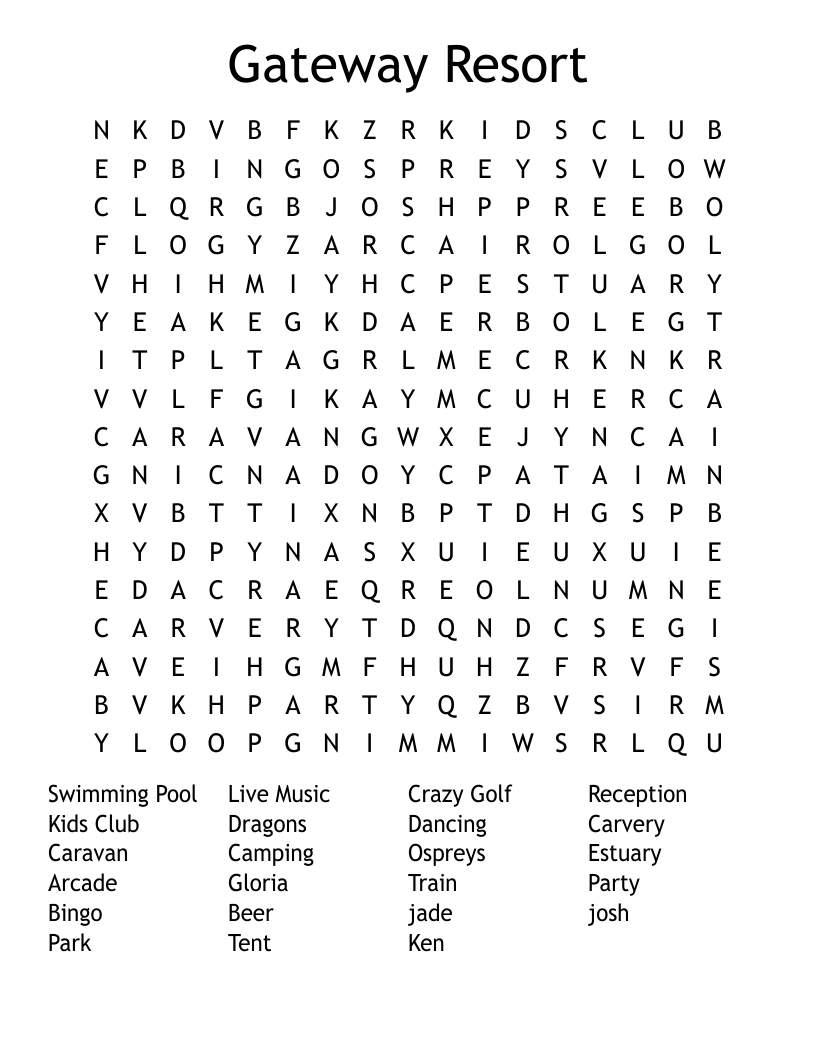 Gateway Resort Word Search