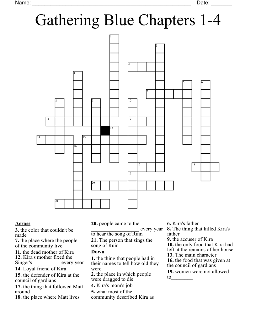 Gathering Blue Chapters 1-4 Crossword