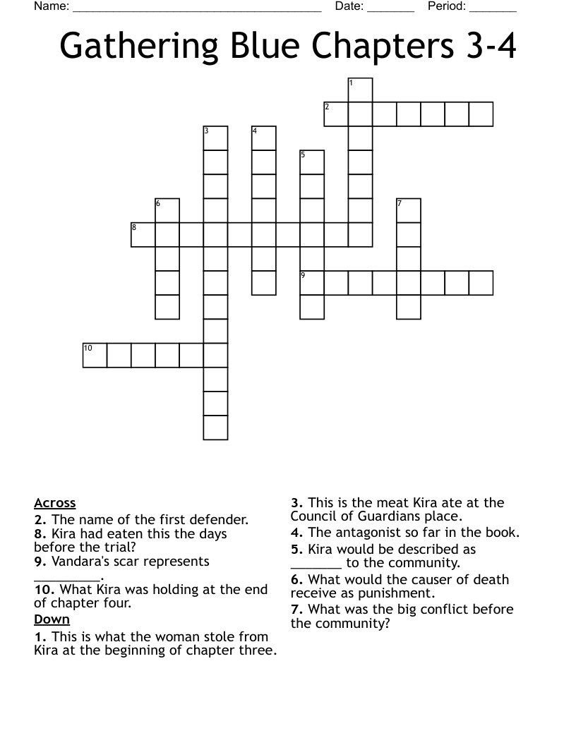 Gathering Blue Chapters 3-4 Crossword