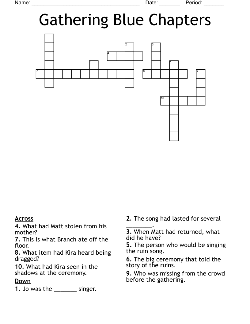 Gathering Blue Chapters  Crossword