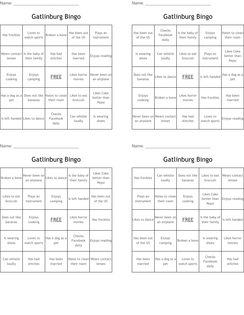 Gatlinburg Bingo