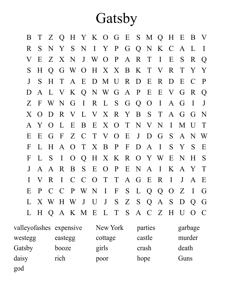 Gatsby Word Search