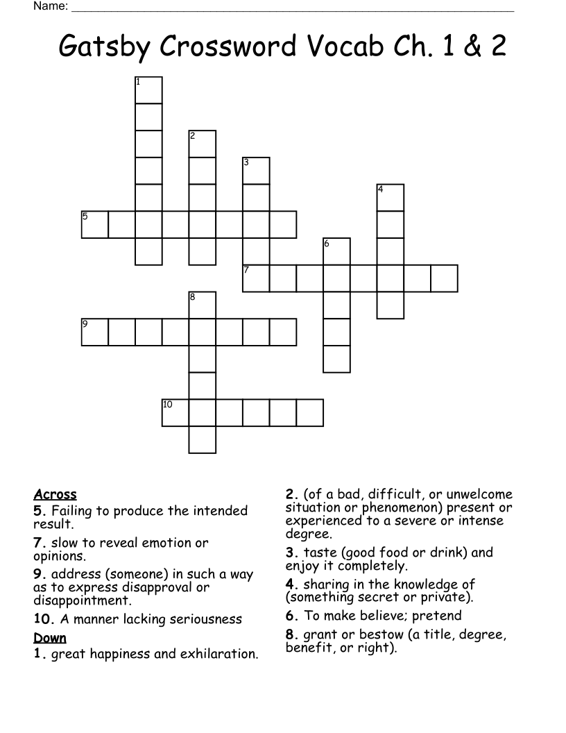 Gatsby Crossword Vocab Ch. 1 & 2