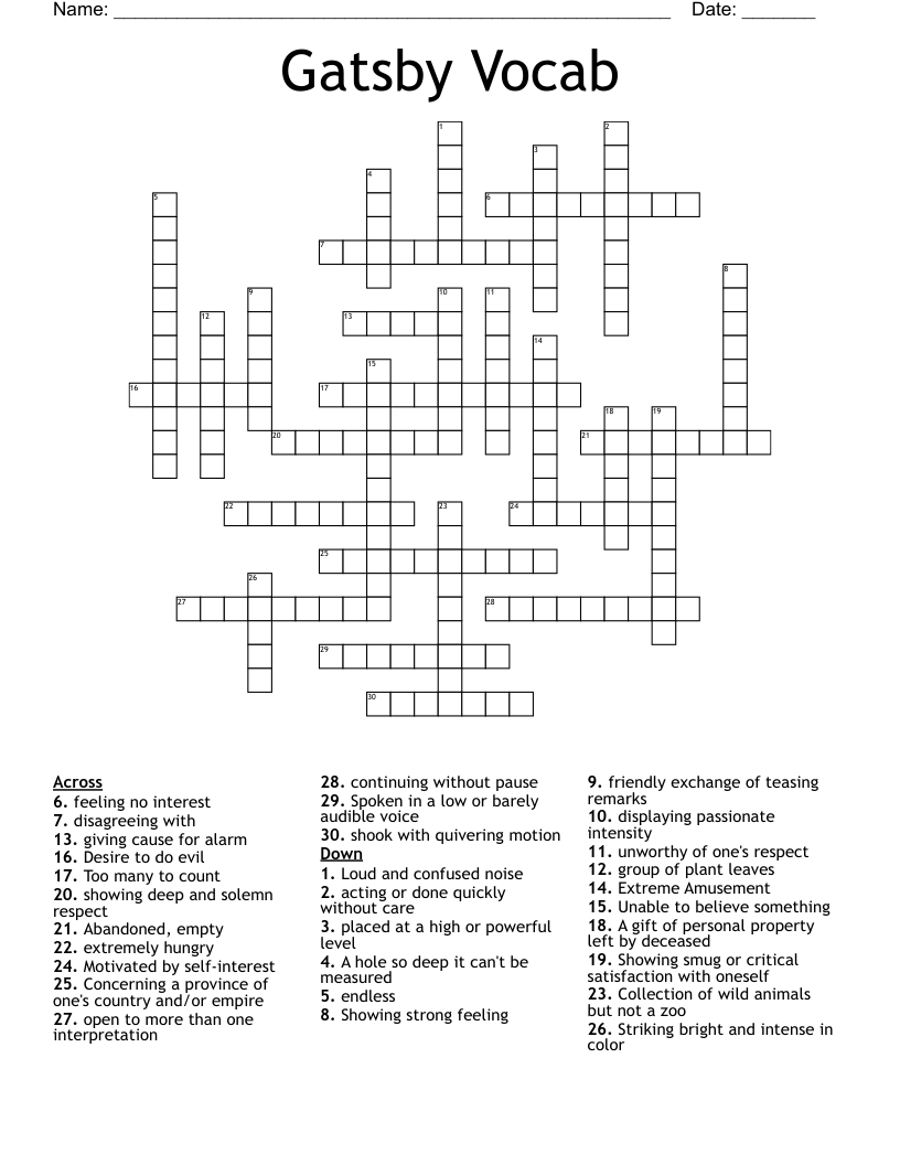 Gatsby Vocab Crossword