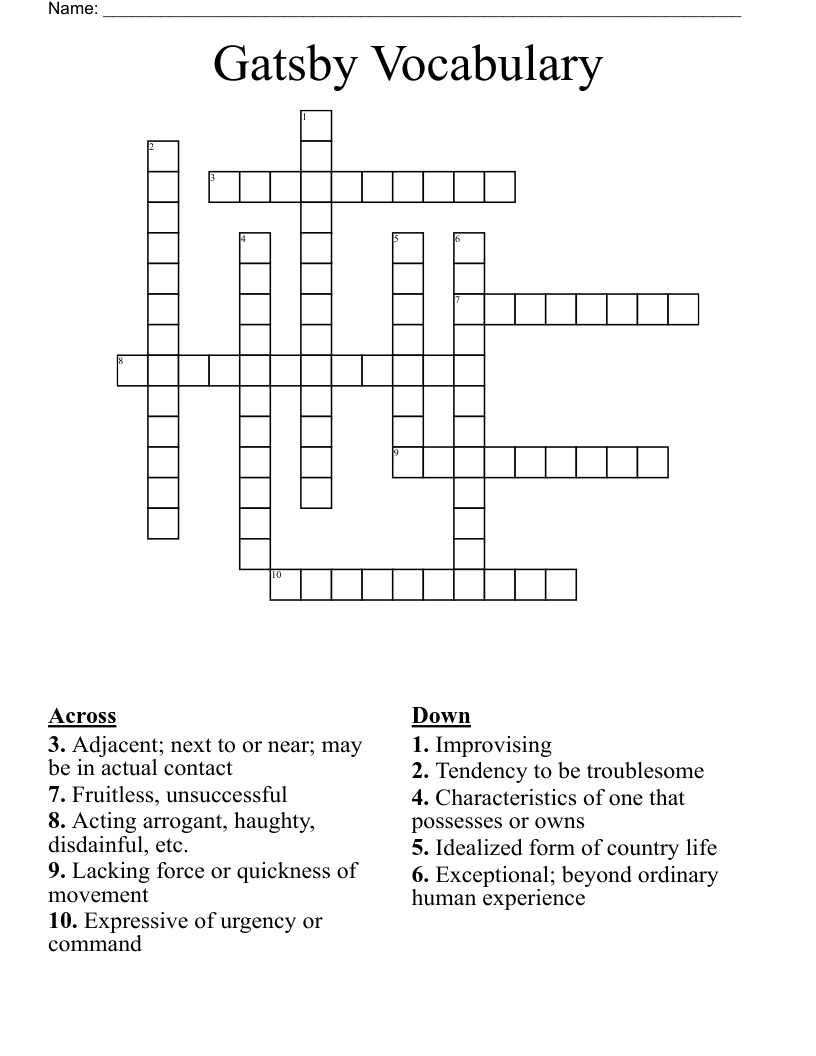 Gatsby Vocabulary  Crossword