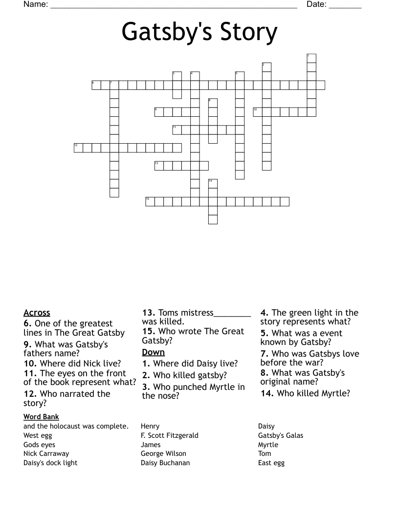 Gatsby's Story Crossword