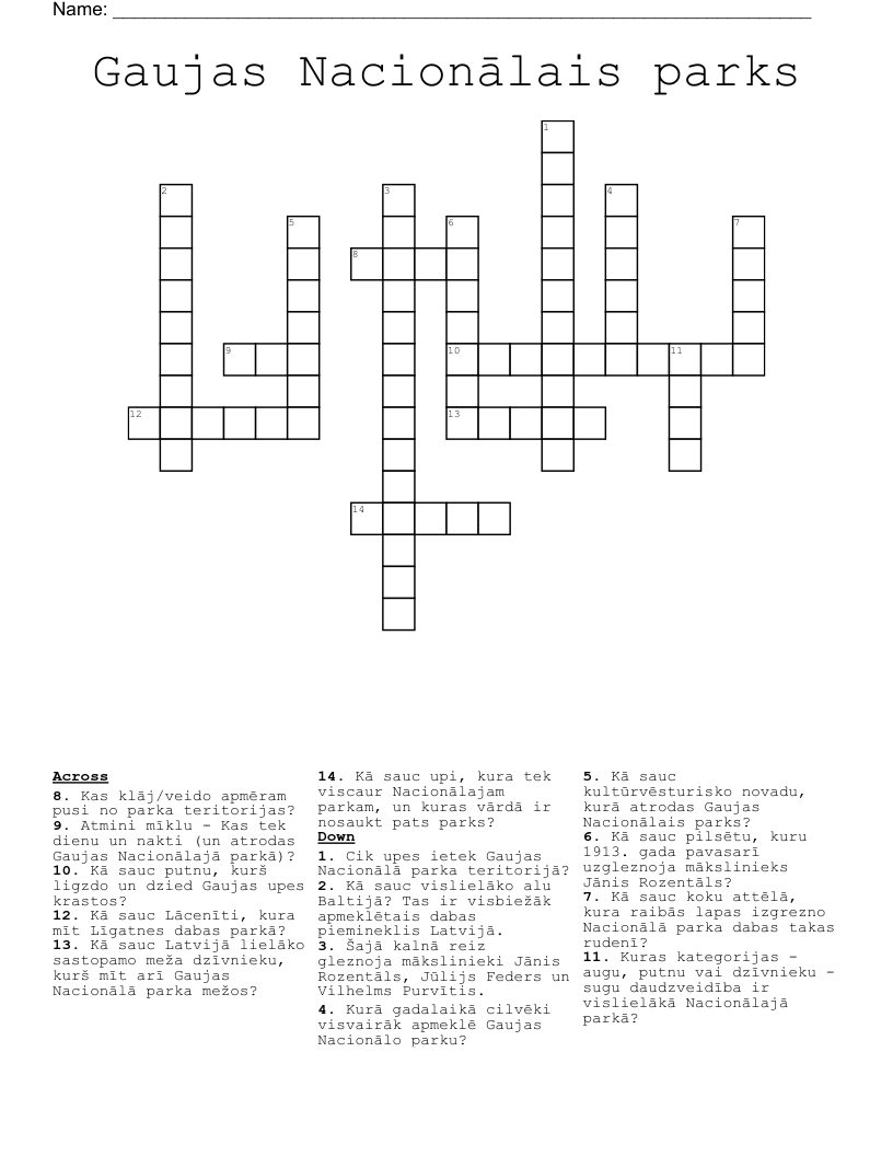Gaujas Nacionālais parks Crossword