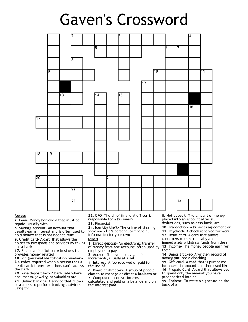 Gaven's Crossword