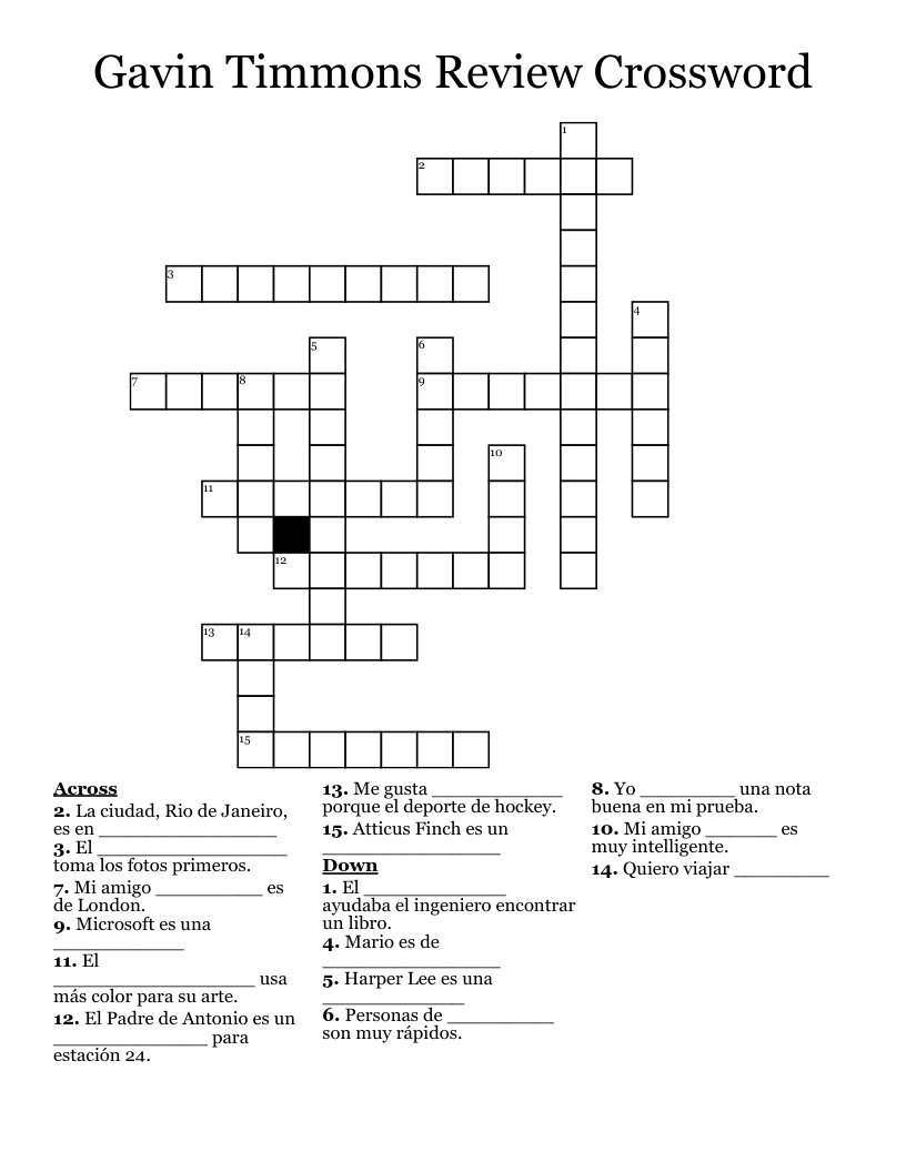 Gavin Timmons Review Crossword
