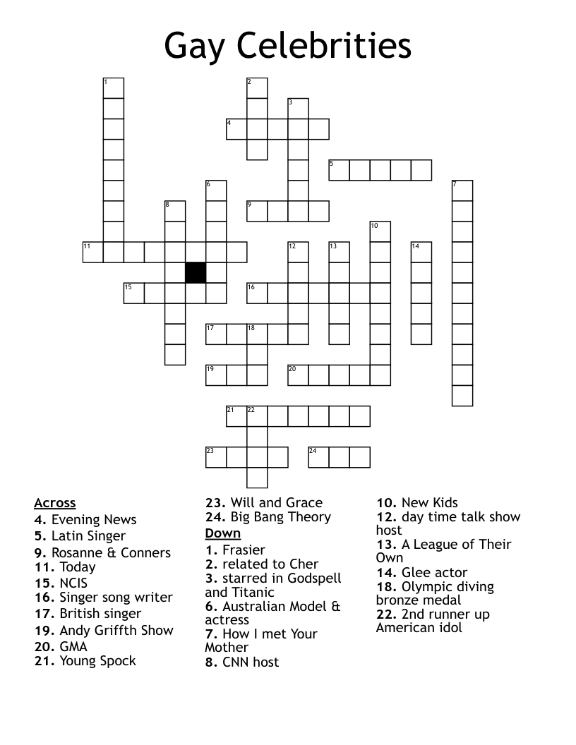 Gay Celebrities Crossword